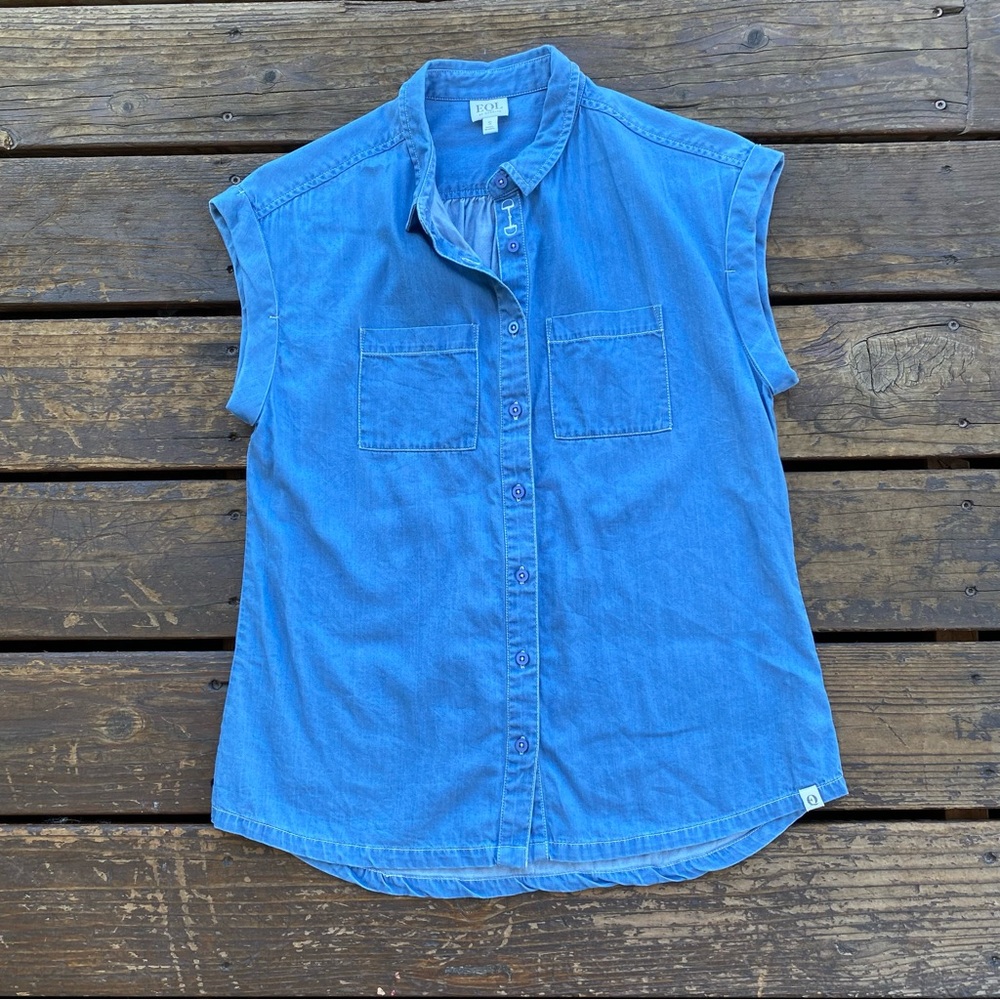 Kerrits eql equestrian riding chambray button up shirt tank